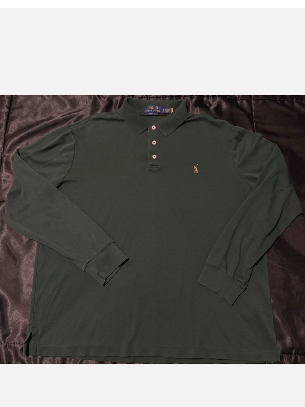 Polo by Ralph Lauren Long-Sleeve Polo Shirt - Forest Green with Gold Logo Large